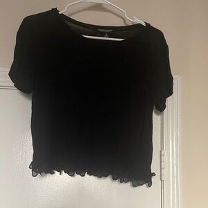 Black Top with Floral Hem